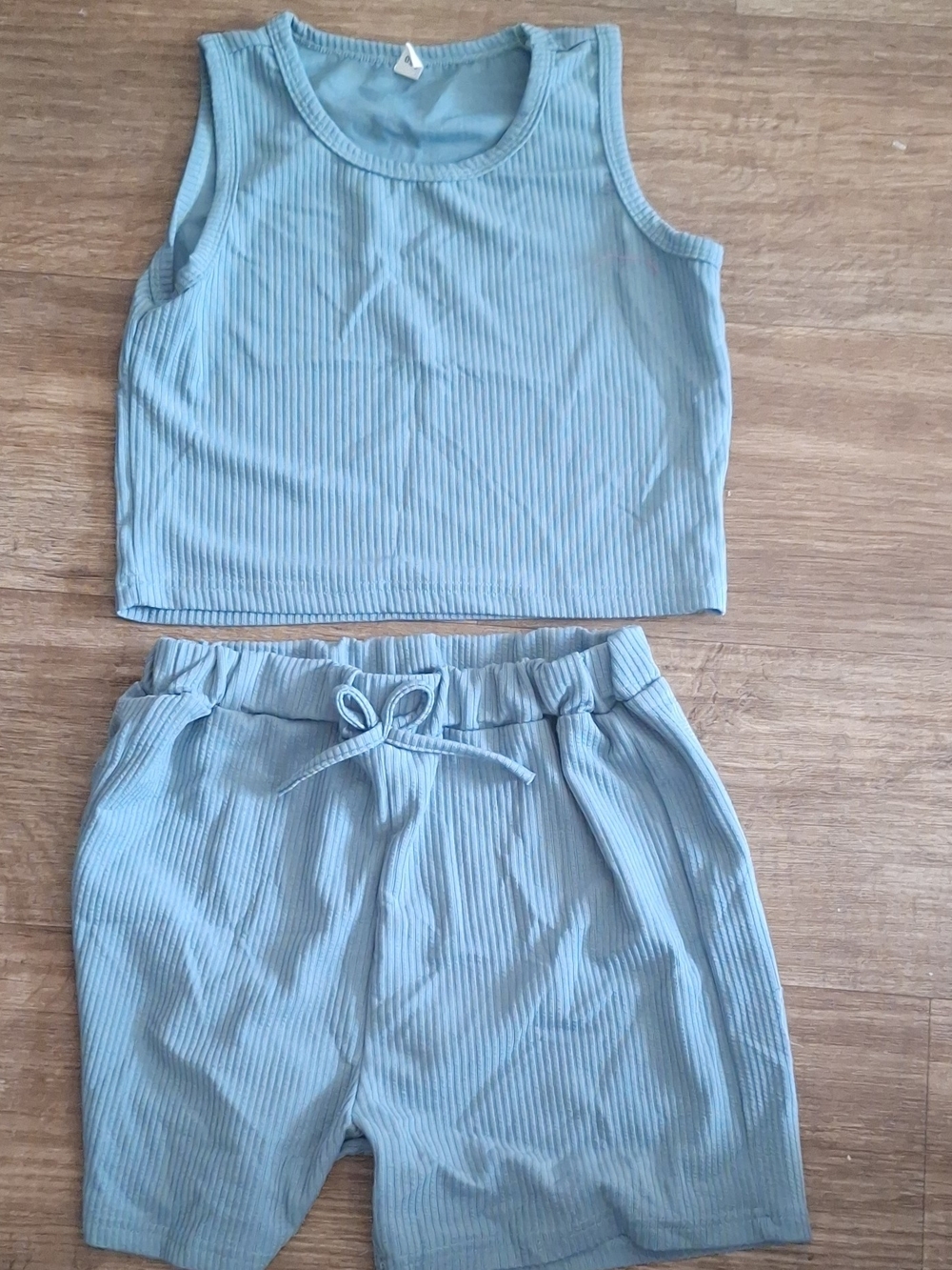 Light Blue Ribbed Drawstring Skirt